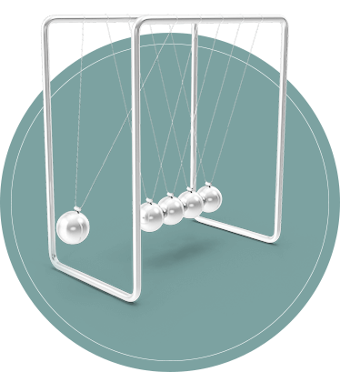 Newtons Cradle overlays a green circle