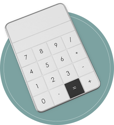 A white calculator overlays a green circle